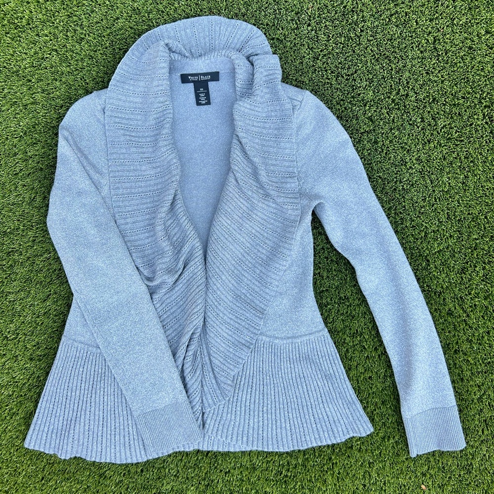White House Black Market Silver Metallic Shimmer Open Cardigan Size Extra Small